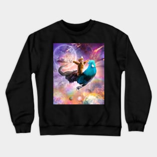 Galaxy Space Cat Riding Chicken - Rainbow Crewneck Sweatshirt